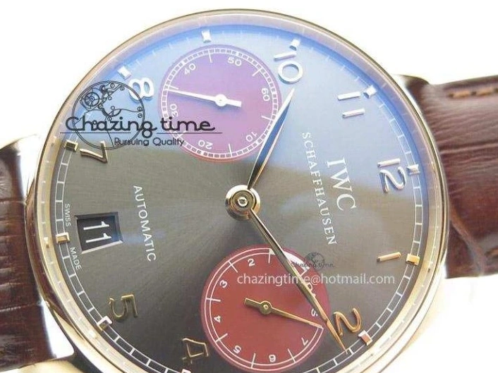 MIROTIME 0404 Portuguese Real PR IW500127 RG ZF 1:1 Best Edition Grey Red Dial On Brown Leather Strap A52010 V AllSeason 7331